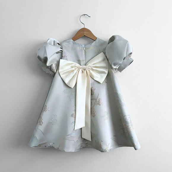 NWT Pretty Girls Fine Jacquard Celebration Dress Elegant Floral Grey & Gold 2T - Picture 2 of 4